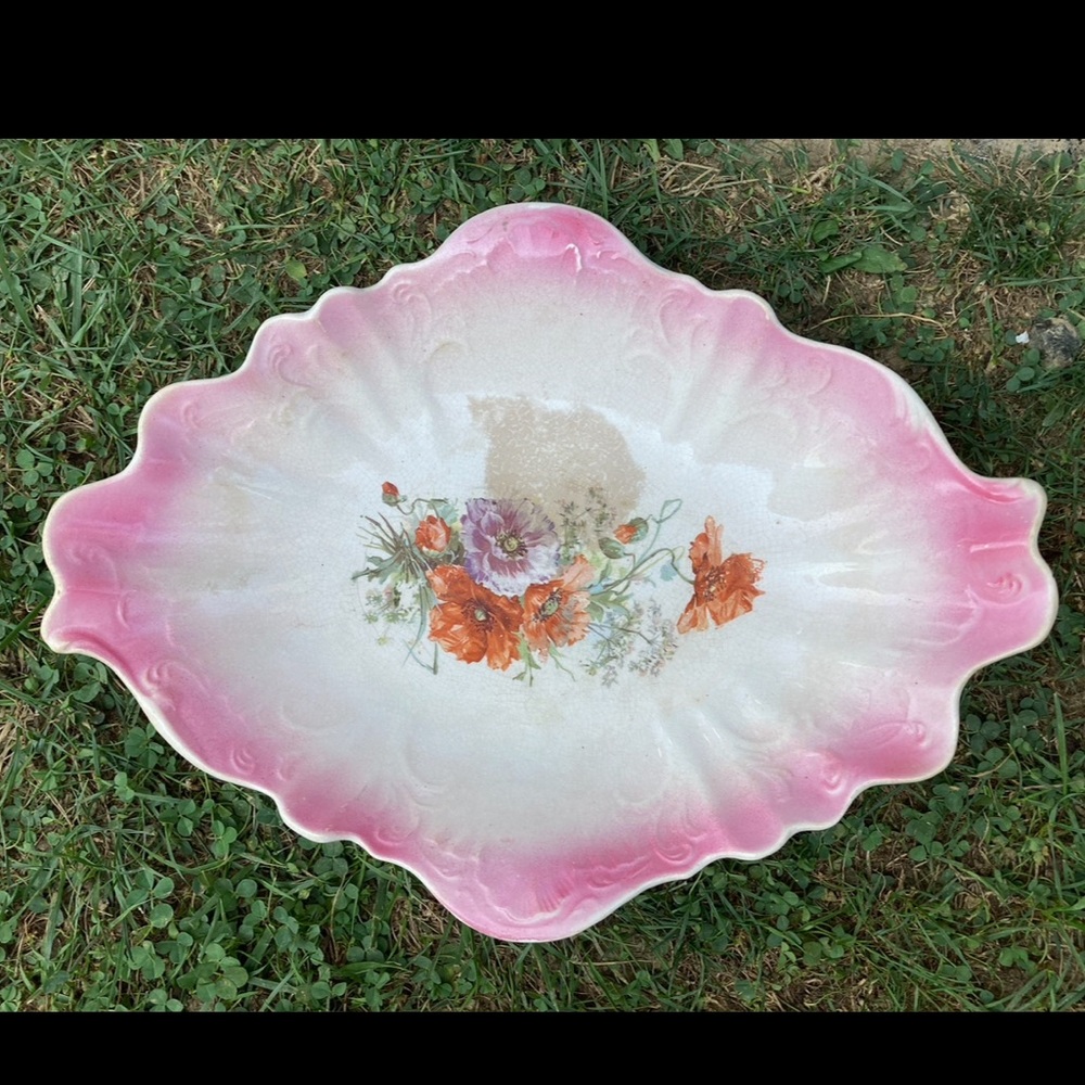 ANTIQUE EAST PALESTINE PORCELAIN PINK PLATTER circa 1880-1900s